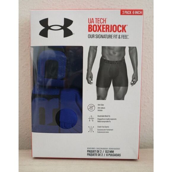 Under Armour 1363619-400 Men's Sz 3XL Blue 2-pk Tech 6" Boxerjock Briefs - Picture 1 of 4